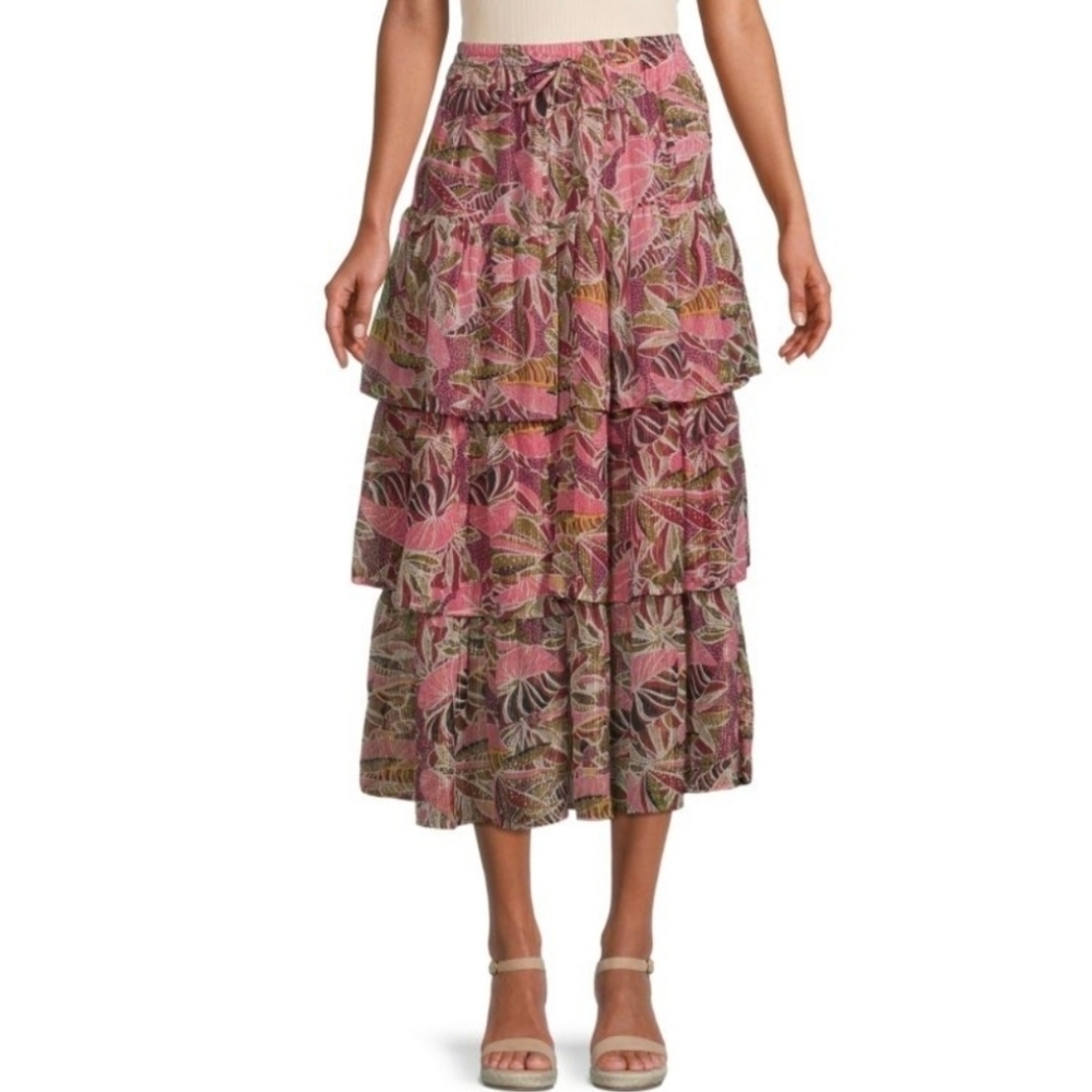 {Elan} Printed Ruffle Maxi Skirt - Size M